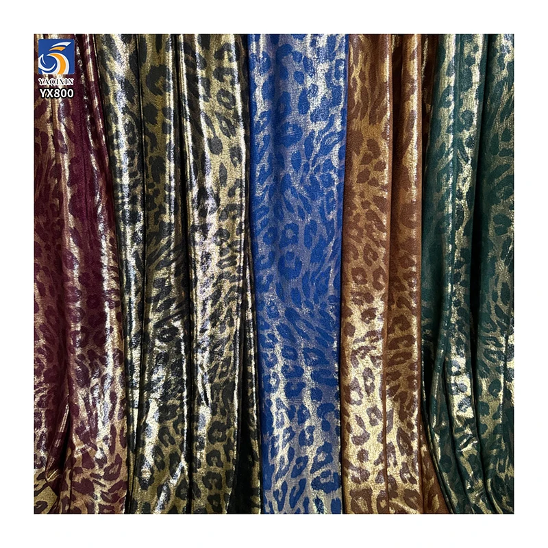 YX800 High Quality Women 150gsm Velvet Gold Foil Fabric 100% Polyester Leopard Pattern Print Fabric Sexy Dress - 图片 6