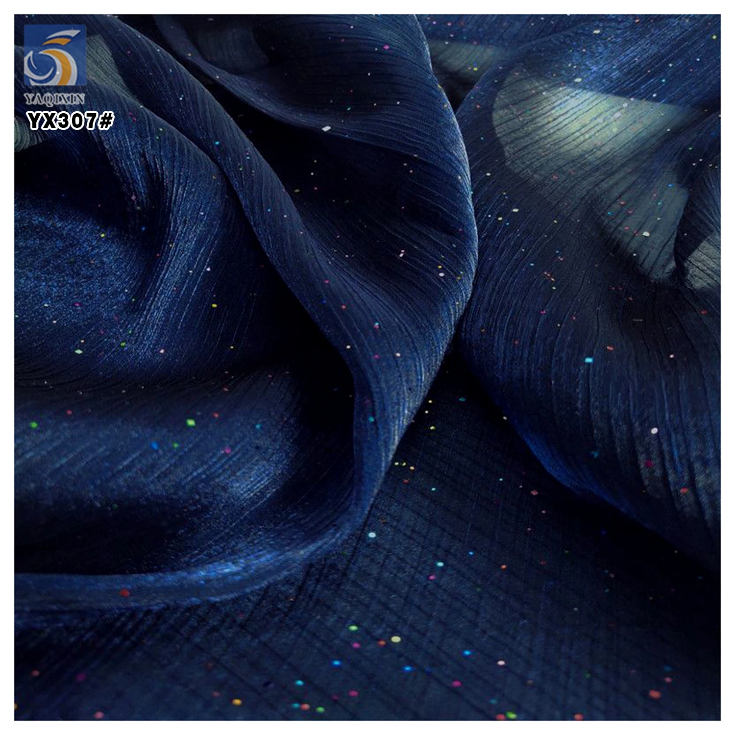 YX307 High-grade Colorful Glitter Dust 100 Polyester Glitter Wrinkled Organza Fabric for Large-Sleeved Shirts Skirts - 图片 3