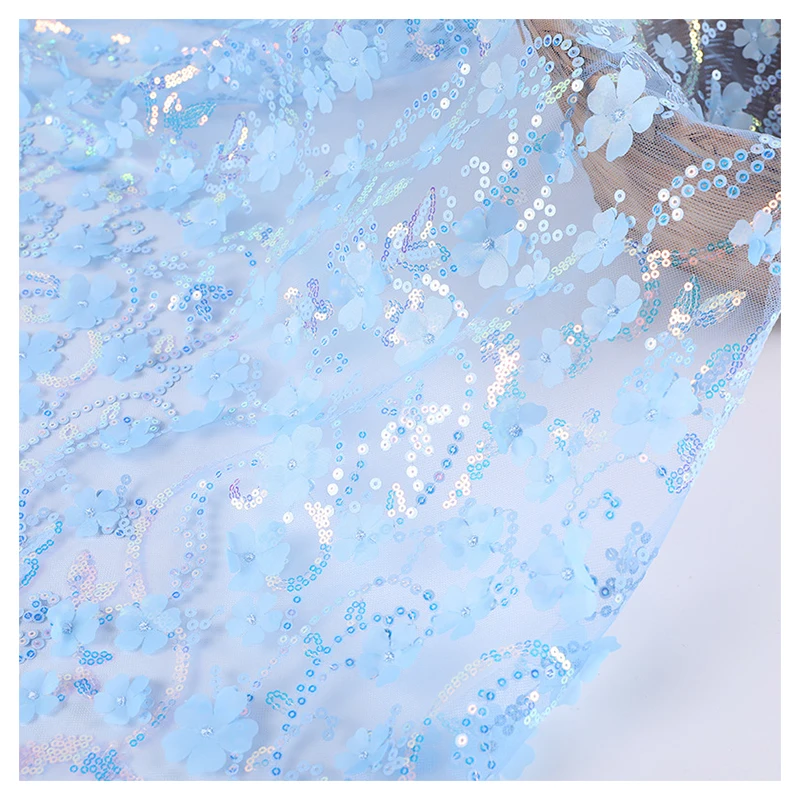 Multicolor 3D Flowers Embroidered Tulle Lace Fabric with Sequin Embroidery Tulle Fabric for Clothing - 图片 5