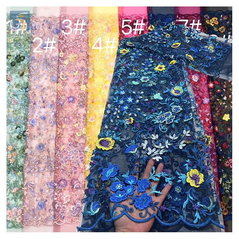 Hot Sale German Fancy Embroidery Tulle Fabric Design Floral Plants Embroidered Polyester Mesh Tulle Fabric for Veil - 图片 6