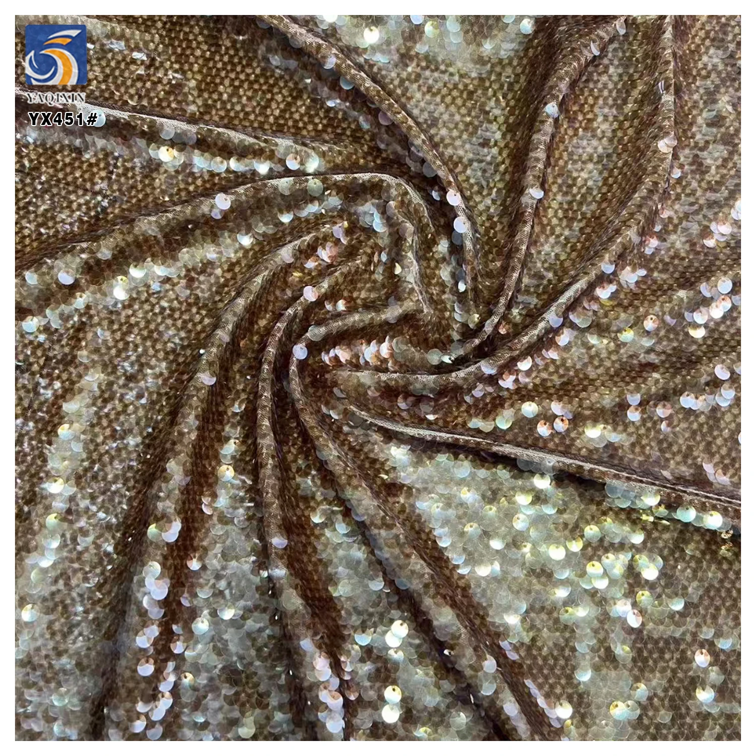 YX451 Catwalk Dress Thailand Sequin Embroidery Fabric 5mm Fish Scale Overlapping Transparent Full Sequin Fabric - 图片 4