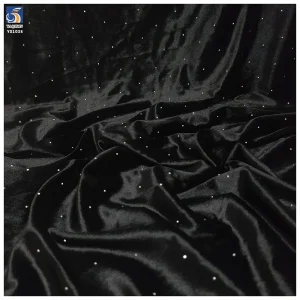 YX1038 180gsm High Quality Spandex Stretch Velvet Knitted Fabric Black With 3D Diamonds Stone Elastic Evening Dress Fabric...