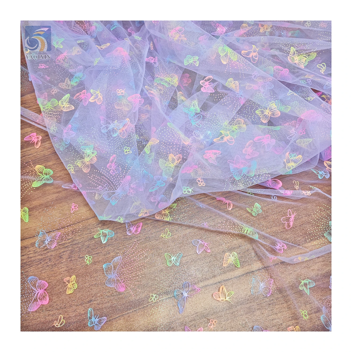 Popular Cartoon Butterfly Design Colorful Foil Print Tulle Mesh Fabric - 图片 6