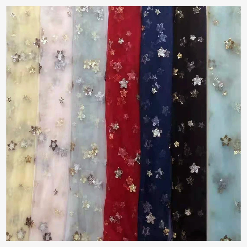 CP13 Beautiful Gold/Silver Sparkling Sequins Stars Tulle Lace Fabric for Prom/Wedding Gowns - 图片 6