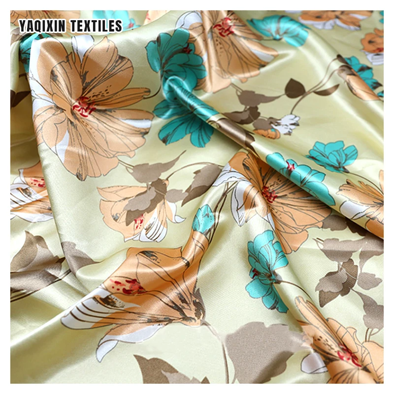 2024 Designer 100 Polyester Digital Print Satin Fabric Wholesale Soft Floral Printed Imitation Silk Satin Fabric - 图片 5
