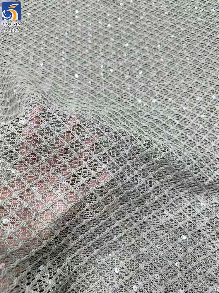 YX1433 2026 Fashion Women Blouse Dress Fabric Plaid 8mm Crystal Sequin Cord Embroidered Mesh Fabric 100 Polyester 130cm Textile - 图片 2