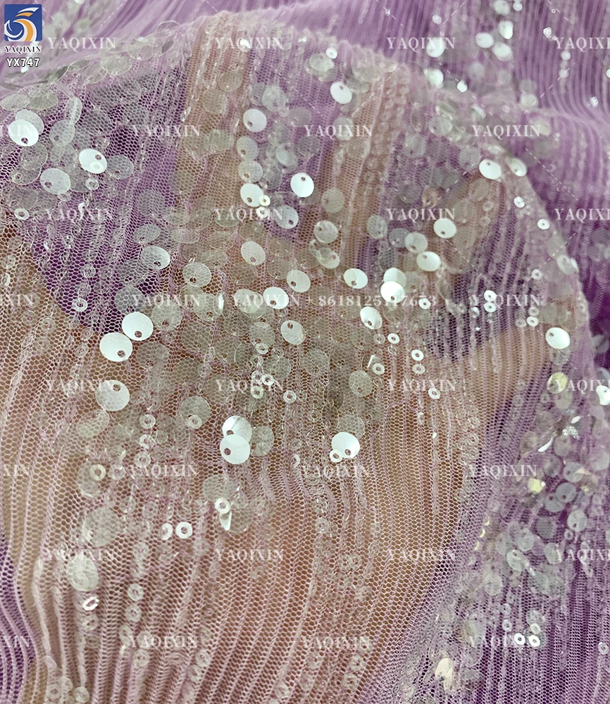 YX747 2026 New 150gsm Pleated Tulle Fabric With Transparent Sequin High-End French Fashion Dress Fabric - 图片 4
