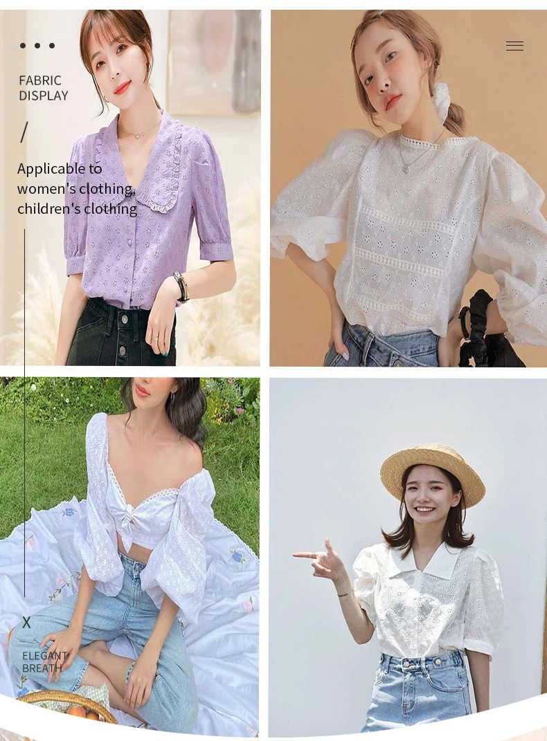 YX2475 High Quality White Dry Cotton Lace Fabric Eyelet Embroidery Cotton Swiss Voile Lace Fabric for Blouse - 图片 4