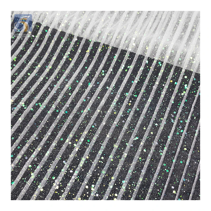 High Quality Wedding Dress 100% Polyester Colored Glitter Pleated Mesh Tulle Fabric for Dress - 图片 4