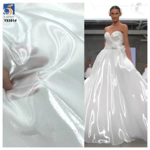 YX581-2 Hot Selling Woven Polyester White Organza Fabric for Bride Soft Wedding Shiny Mikado Liquid Organza Fabric