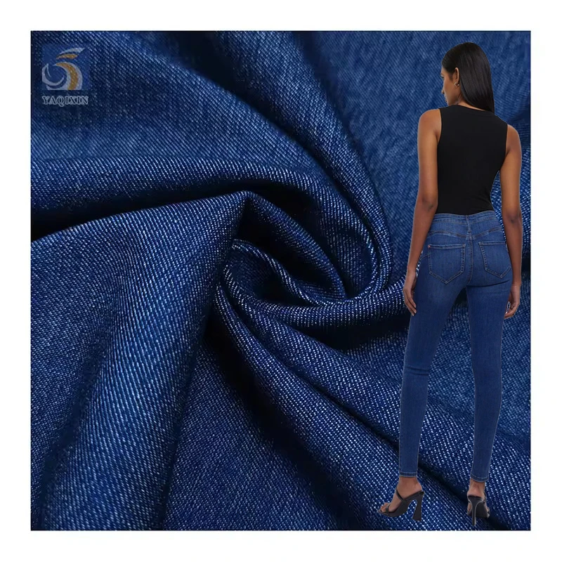 New Arrival Double Cationic Fabric Blue Jeans Polyester Rayon Spandex Stretch Denim Fabric High Quality