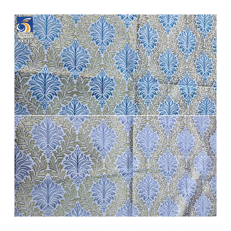 YX815 Custom Traditional Design Yarn-Dyed Gold Thread Leaves Jacquard African Nigerian Brocade Damask Fabric for Dress - 图片 5