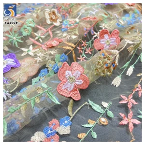 YX460 Cheap Floral Multicolor 3D Mesh Embroidery Fabric Lace Women's Clothing Wedding Dress Embroidery Fabric