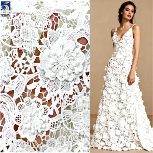 YX1161 2026 Embroidered Lace Fabric Water Soluble 100 Polyester Net 3D Florals Luxury Lace Fabric White for Clothes