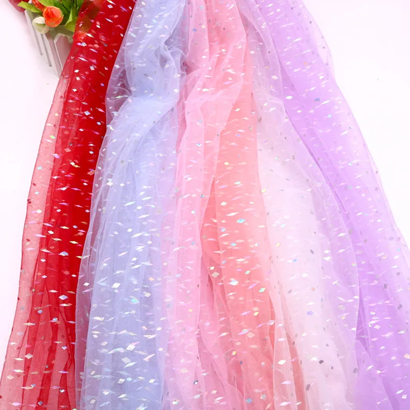 DX112 2026 New Fashion Tulle Rainbow Meteor Shower Hot Stamping Printing Pattern Mesh Tulle Fabric for Princess Dress - 图片 5