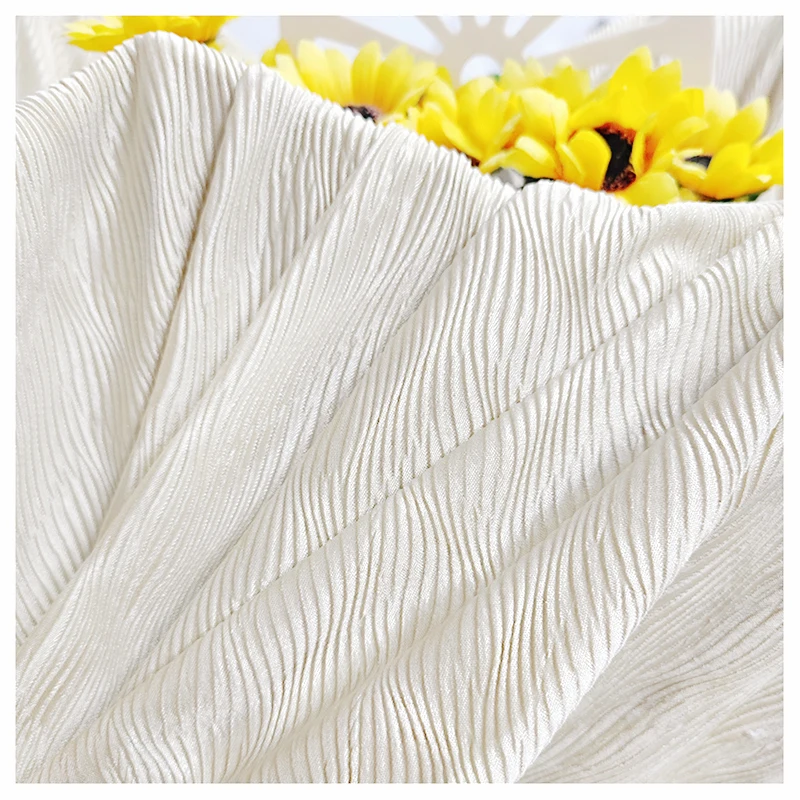 Ivory 120gsm Polyester Crinkle Crepe Fabric for Dress 2024 New Duchess Dubai Abaya Chiffon Satin Fabric by Meters - 图片 6