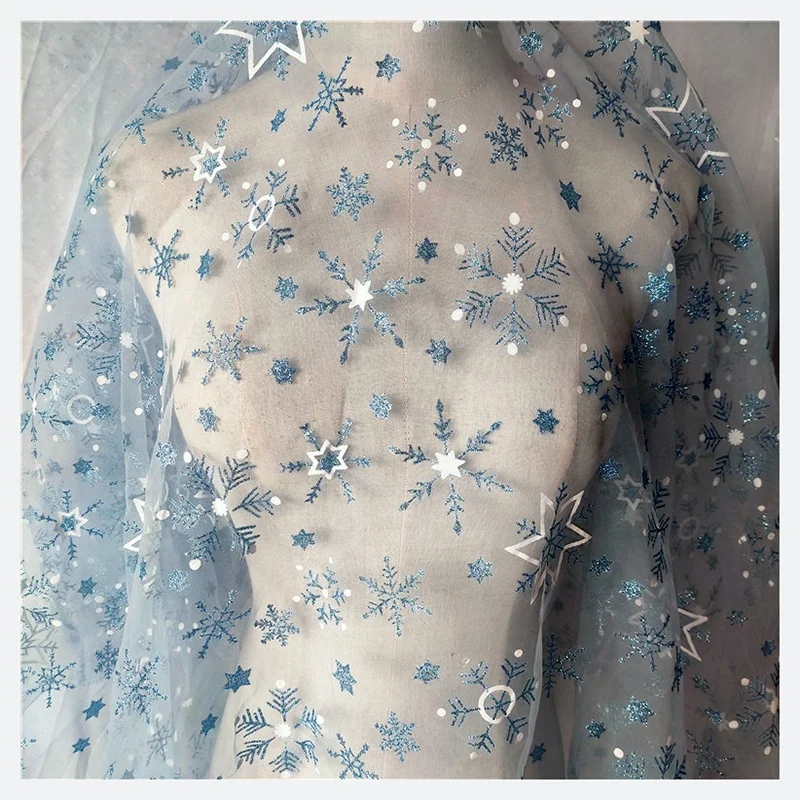 SG13 Winter Children's Glitter Snowflake Pattern Printed Mesh Tulle Fabric Suitable for Tutu - 图片 5