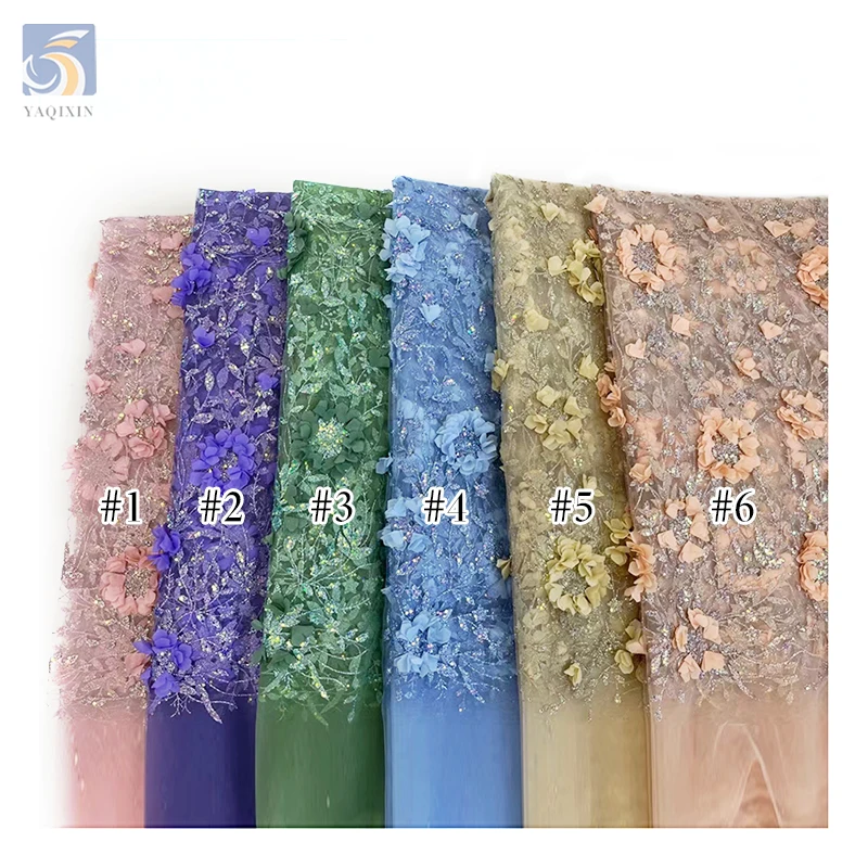 New Arrival China Wholesale Lace Fabric Forest Emerald Green Lace Fabric Sparkly Floral 3D Glitter Lace Fabric - 图片 5