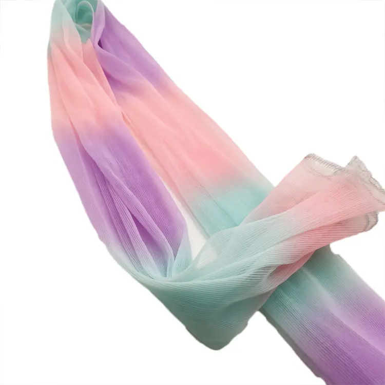 2025 New Rainbow Digital Printed Tulle Pleated Crepe Mesh Fabric for Party Dress - 图片 4