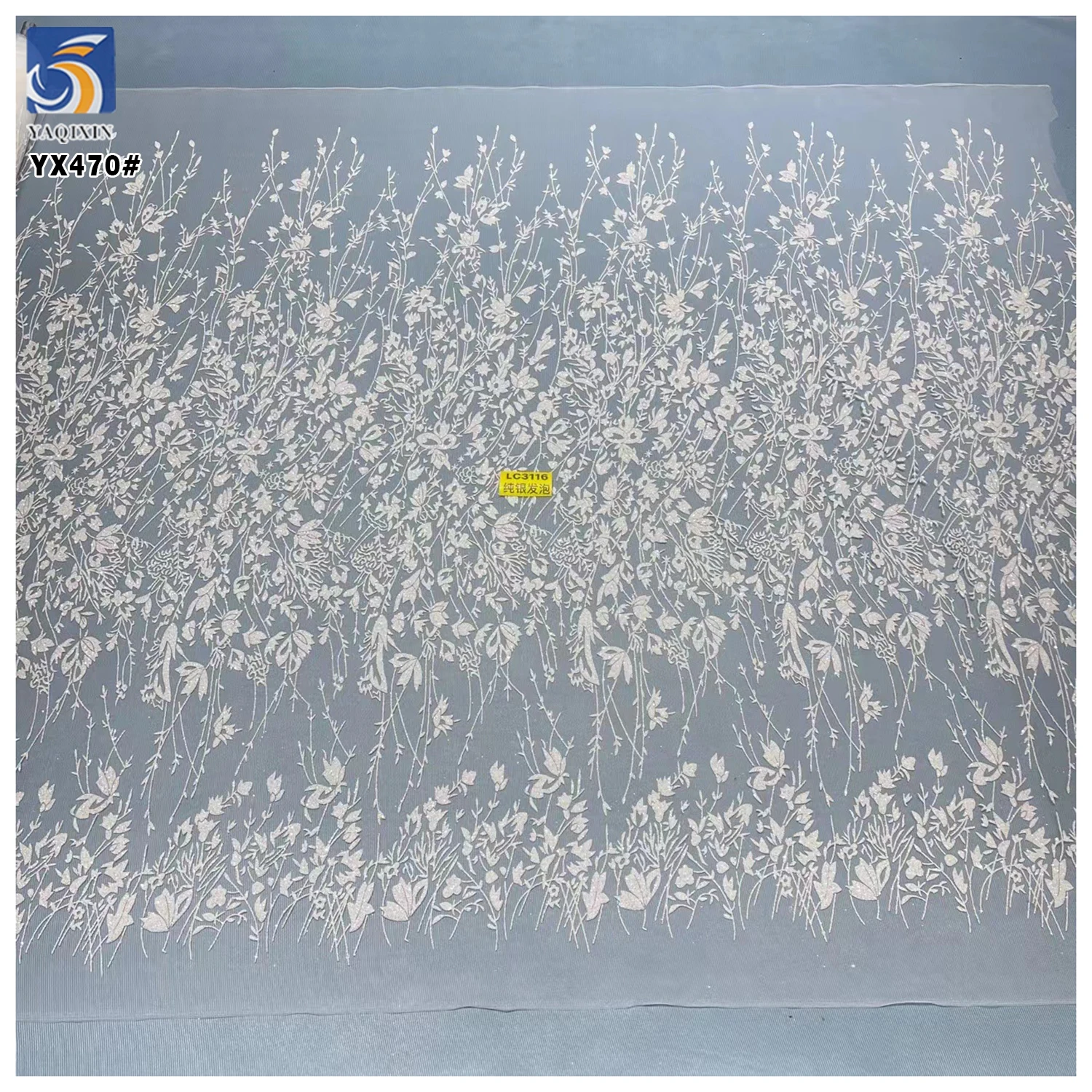 YX470 Custom Style 150 Gsm Polyester Tulle Glitter Purple Sequin Fabric for Wedding Dress - 图片 6