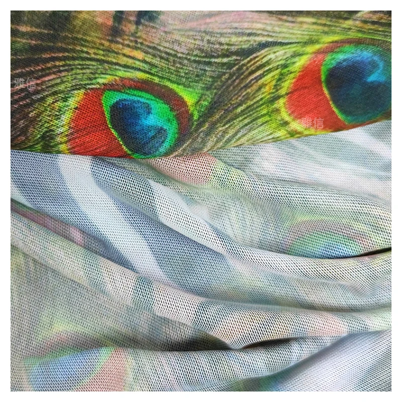 Hot Sales Four-Way Stretch Poly Spandex Power Mesh Fabric African Nigerian Digital Printed Animal Peacock Zebra Fabric - 图片 4