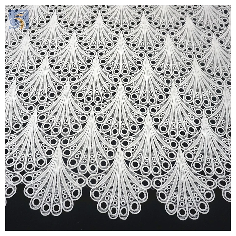 YX2439-1 White Embroidery Water Soluble Lace Fabric African Guipure Lace Fabric for Wedding Dress - 图片 3