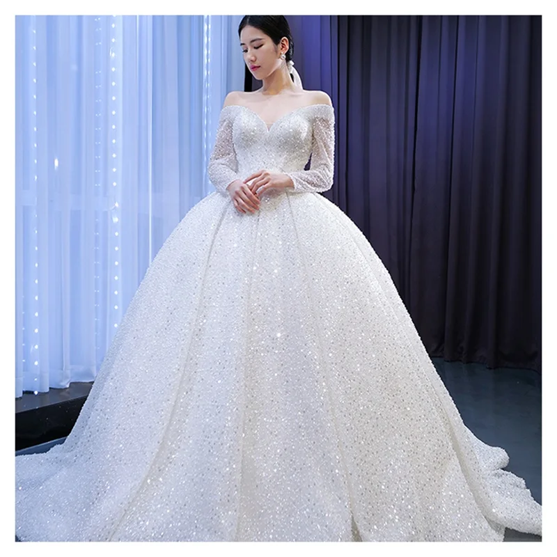 Crystal Sequins Bridal Luxury Embroidery Beads Wedding Tulle White Beaded Lace Fabric - 图片 5
