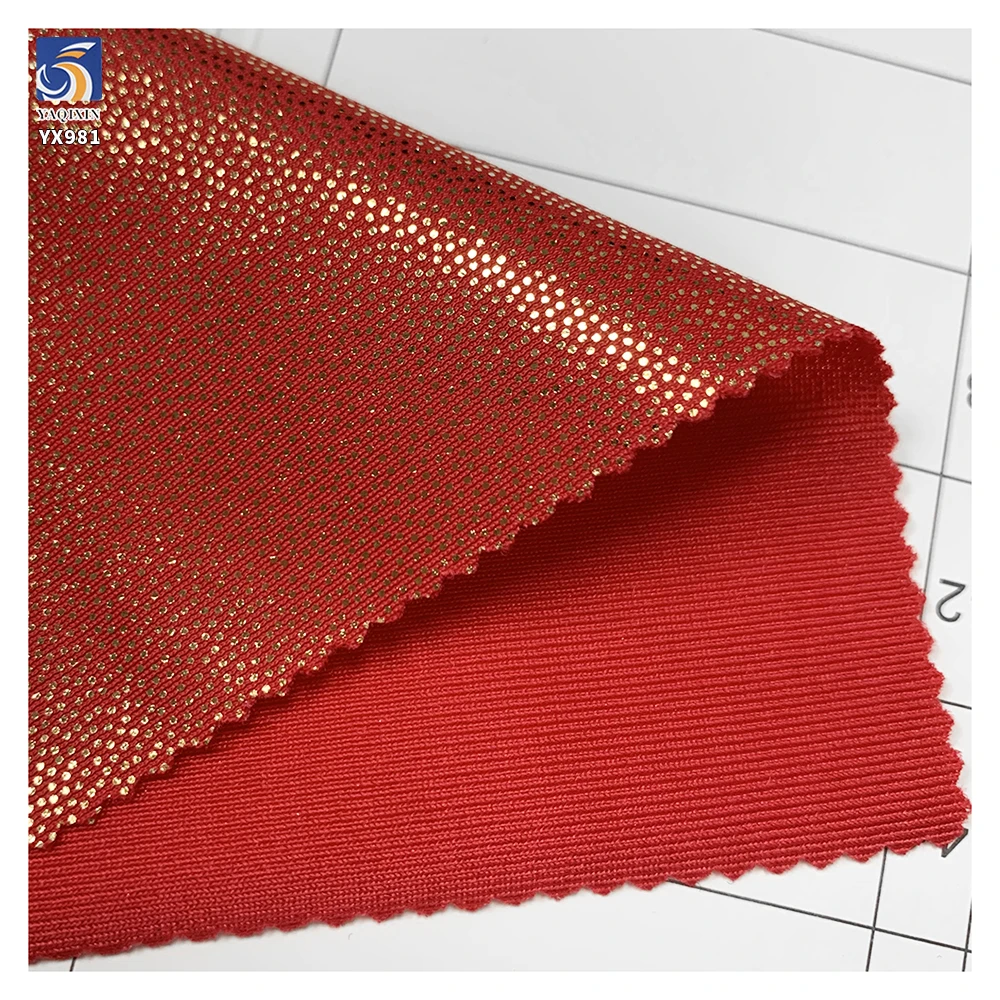 YX981 190gsm 95% Polyester 5% Spandex High Stretch Gold-Stamped Polka Dots Fabric for Swimsuit Yoga Wear Lurex Fabrics - 图片 5