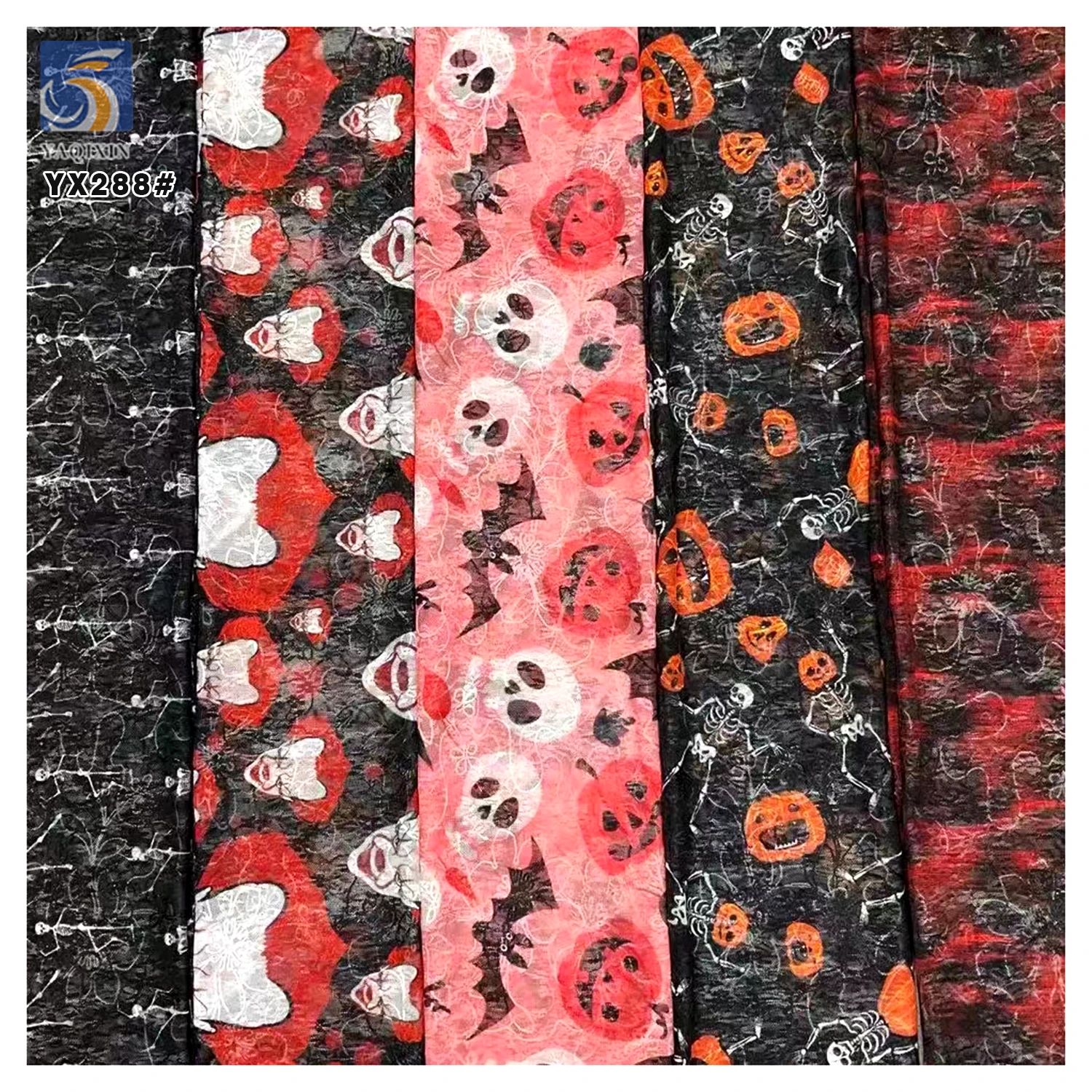 YX288 Novel and Unique Fabrics 100% Polyester Lace Sequin Print Halloween Clown Print Mesh Tulle Fabric