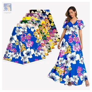 Popular Ladies Summer Garment Printed Fabric Lawn Oriental Flowers Pattern Design Print 100% Polyester Fabric