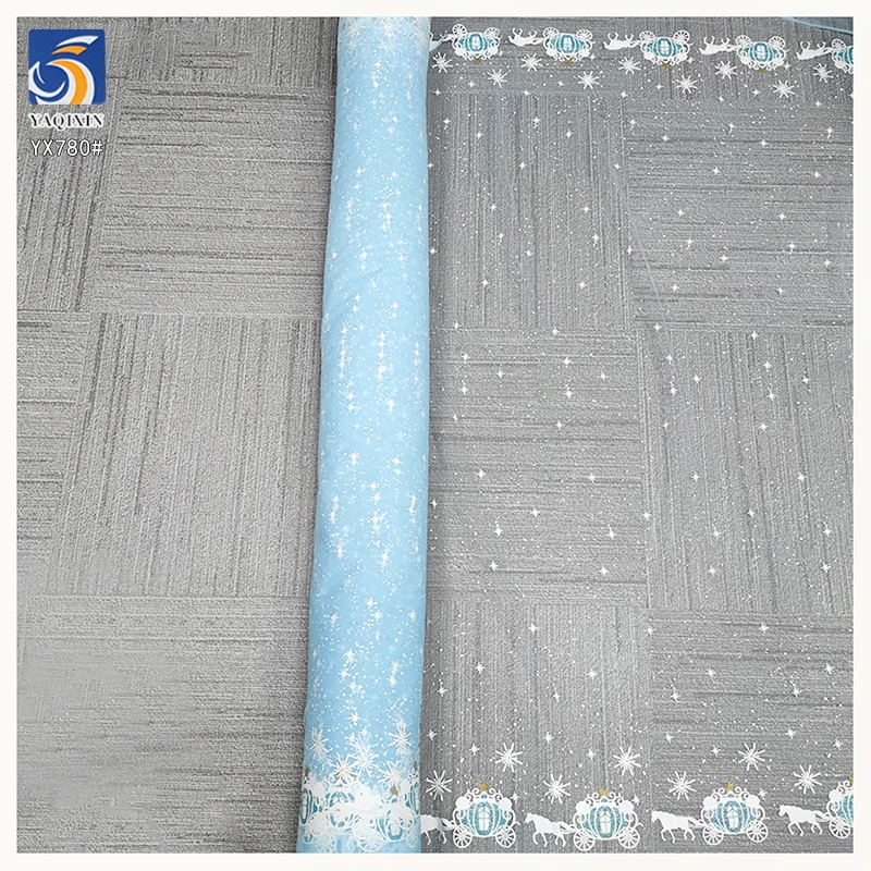 YX780 Christmas Winter Snowflake Print Tulle Fabric Polyester Knitted Princess Dress Snowflake Tulle Mesh Fabric for Girls - 图片 5