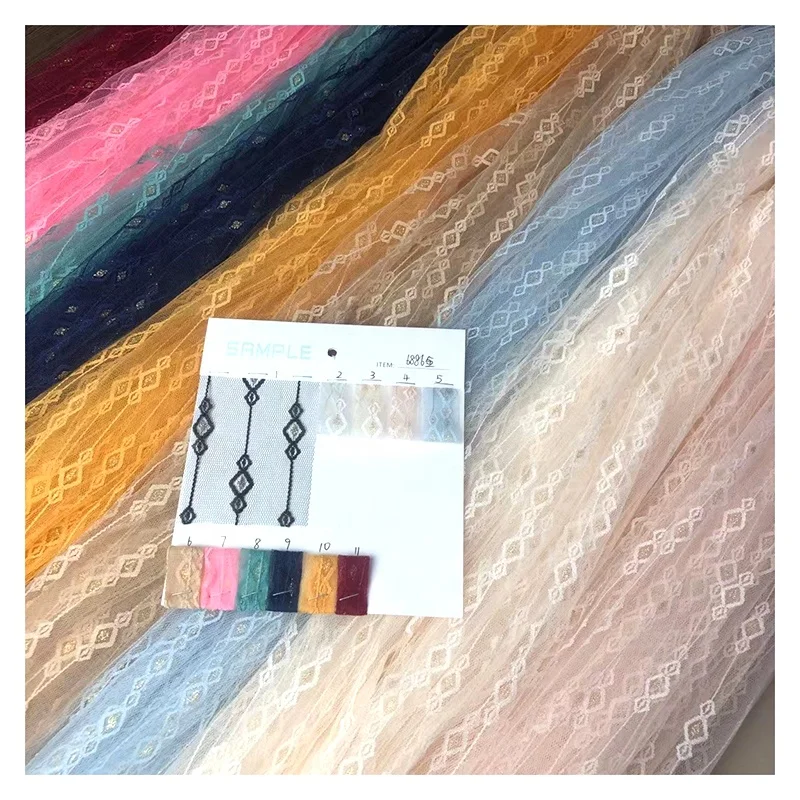 100%Polyester/Nylon Gold Diamond Mesh Jacquard Tulle Net Fabric for Dress - 图片 6