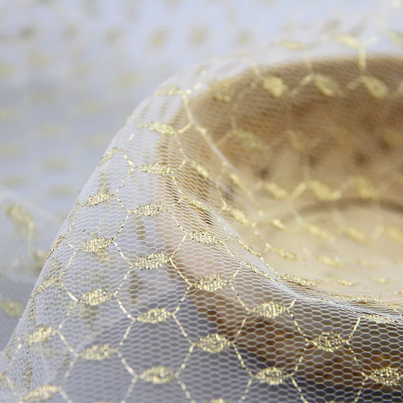 F508 Luxury Wedding Veil Dress Tulle Fabric Polyester Golden Dots Jacquard Mesh Tulle Fabric for Bride - 图片 3