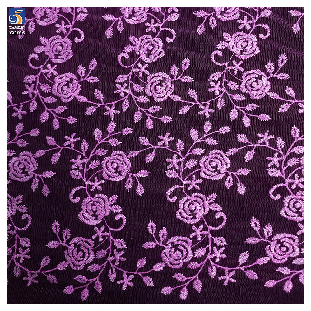 YX1016 Sample Embroidered Tulle Fabric in 7 Days Polyester Flower Pattern Embroidery Cheap Mesh Fabric Custom Clothing - 图片 4