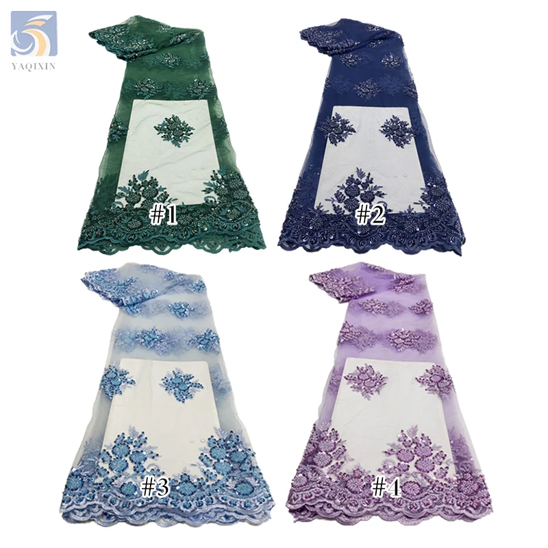 YX2582 OEM Mint Green African Laces Fabrics Sequins Beaded Embroidery Fabric for Women's Dresses and Weddings - 图片 4