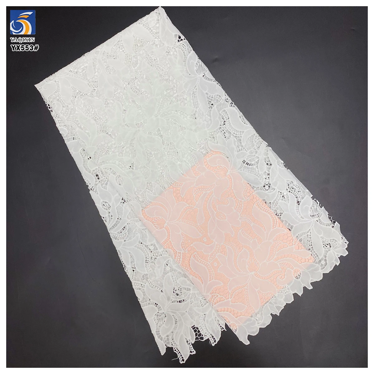 YX553 High Quality Width 130cm Milk Silk Net Lace Embroidered Fabric White 100 Polyester Laser Embroidery Fabric - 图片 3