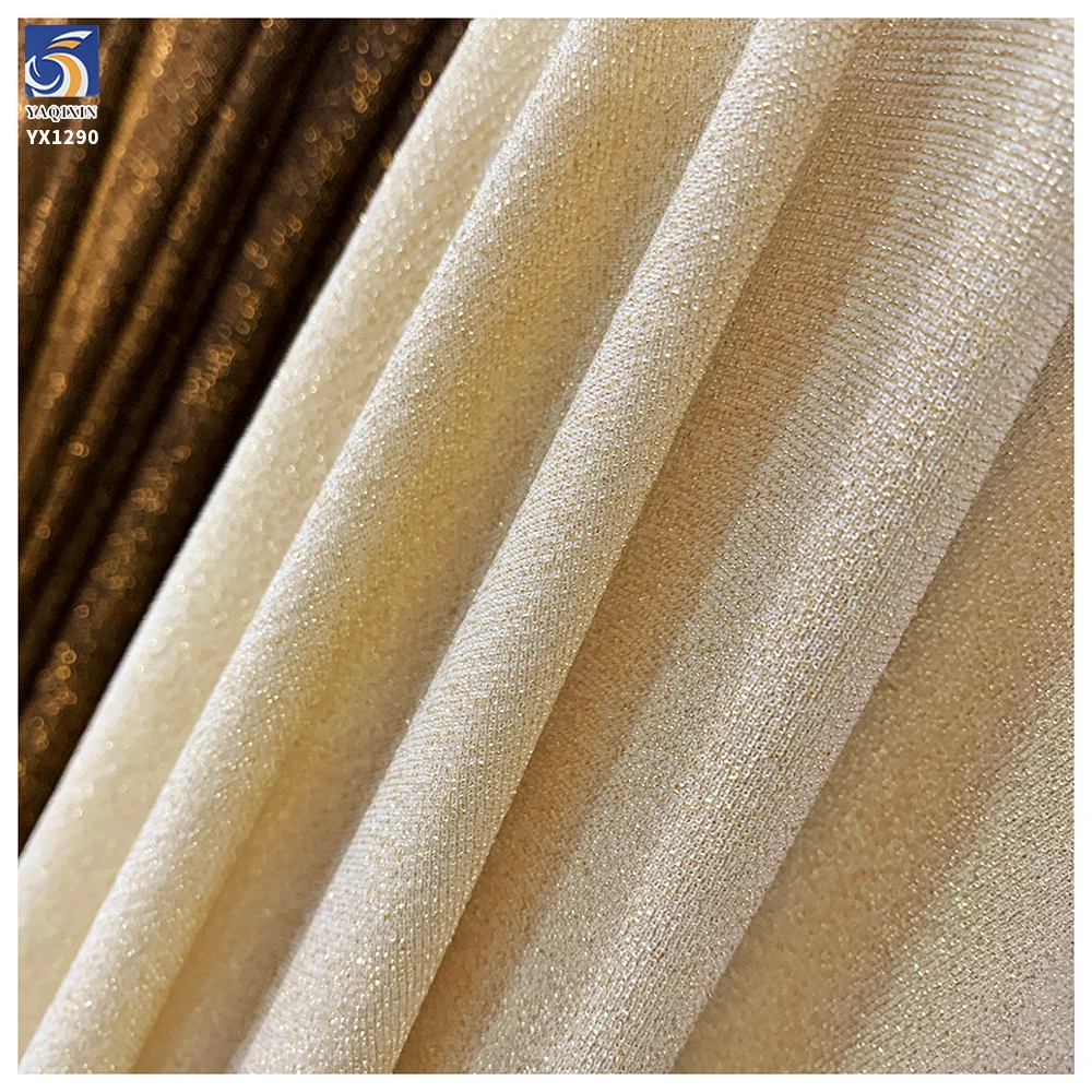 YX1290 New Korean Gold Thread Lurex Khaki Coffee Brown Knitted Stretch Fabric 50 Nylon 45 Silver Yarn Stretch Dress Fabric - 图片 4