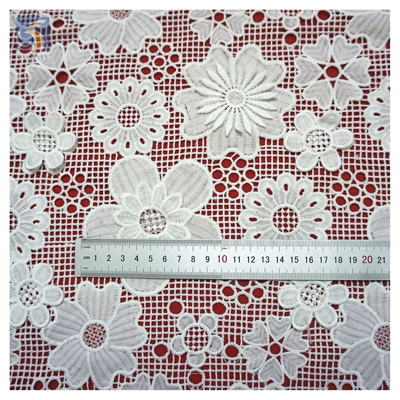 YX927 China Wholesale Embroidery White Lace Fabric 3D Decal Flower Water Soluble Nigerian Lace Blouse Fabrics - 图片 4