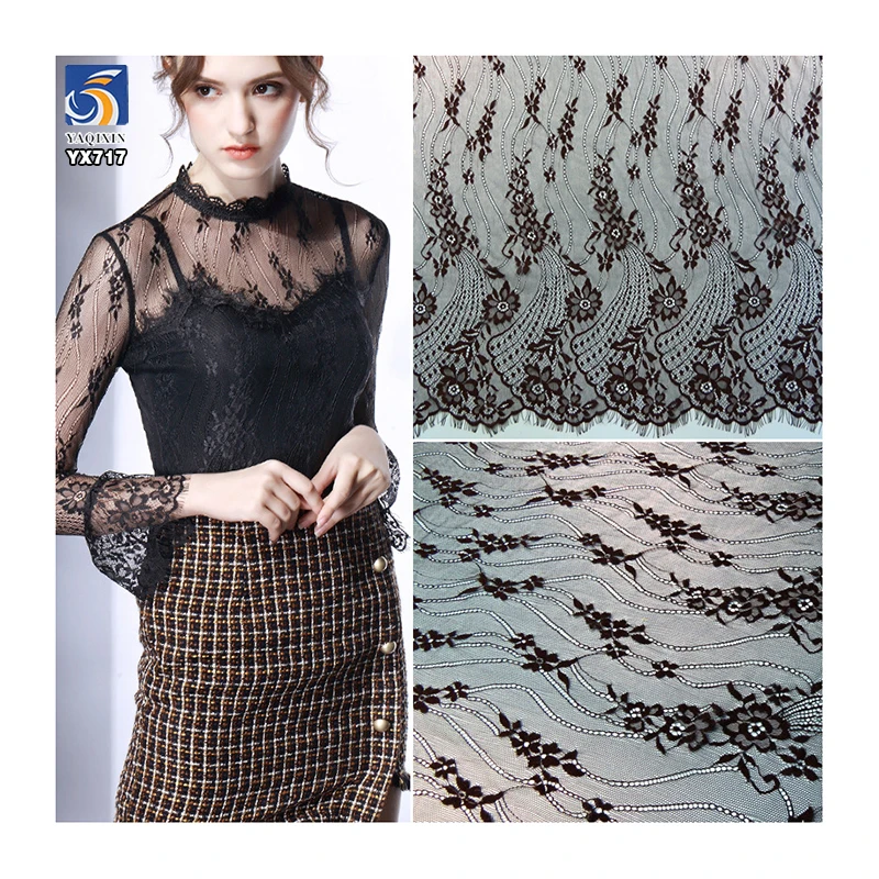 YX717 Cheap High Quality 150CM*300CM White 100% Polyester Eyelash Lace Fabric for Underwear Tablecloth Home Textile - 图片 5