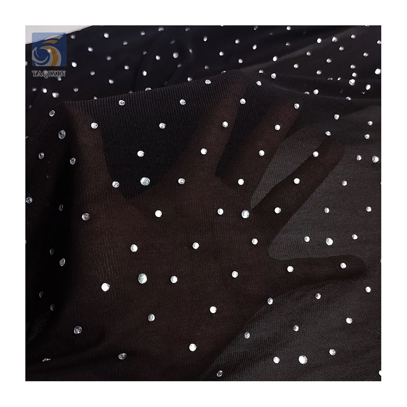 Spandex Elastic Sexy Mesh Fabric with Diamonds 2025 Silver Crystal Stretch Fabric Rhinestones Mesh Women Custom Knitted 5 Yards - 图片 5