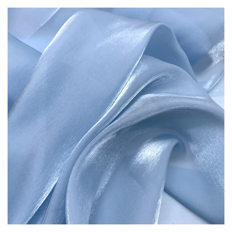 YX24 Champagne Soft Polyester Crystal Lily Satin Silk Organza Fabric Shiny Bridal Dress Fabric - 图片 3