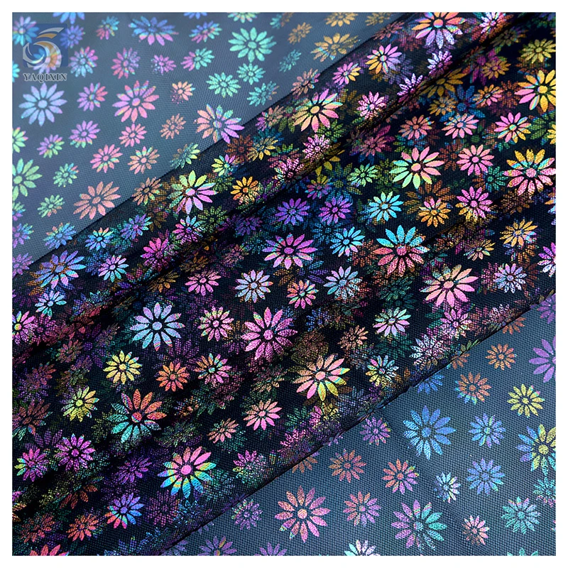 2024 New Trend Textile Color Foil Printing Floral Polyester Material Fabric Net Tulle Mesh Printed Dress Fabric