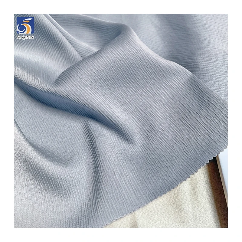 YX54 Beige Matte Crinkle Satin Fabric Soft 100 Polyester Wrinkled Crepe Back Satin Fabric for Wedding Abaya - 图片 3