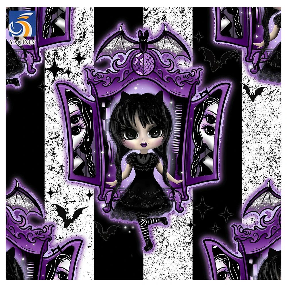YX2342 Customized Snow White and Witch Pattern Digital Printed Fabric Tulle Halloween Cartoon Mesh Printing Polyester Fabric