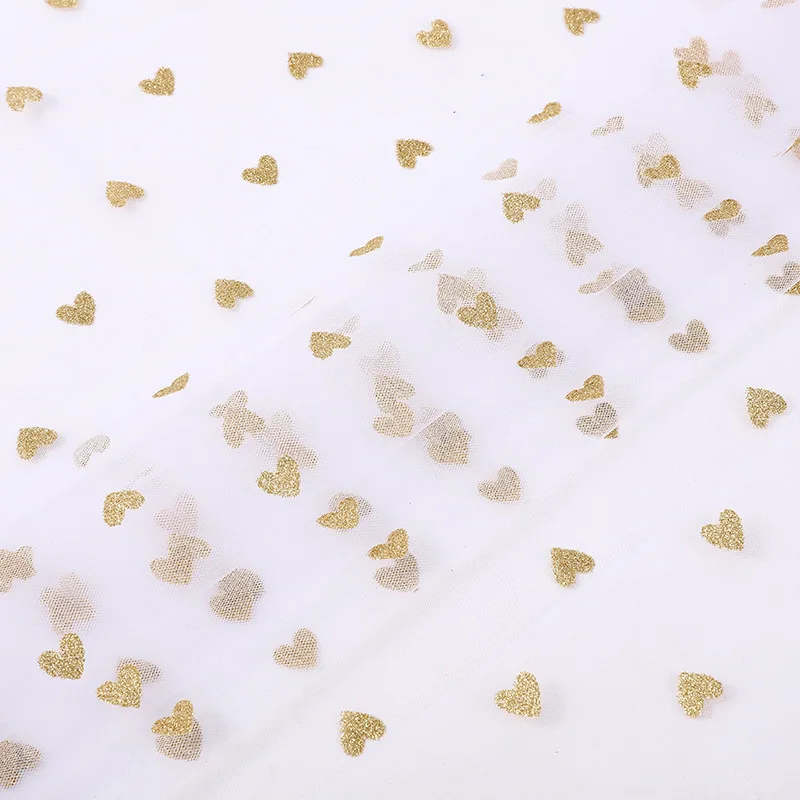 100% Polyester Glitter Tulle Fabric Gold love Tulle High Fastness Glitter Can Be Used for American Valentine's Day Fabric - 图片 4