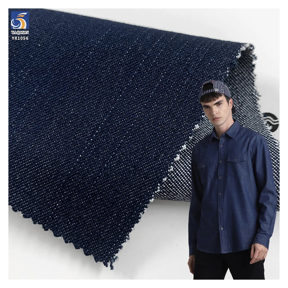 YX1056 21s 360g Dark Indigo Stretch Bamboo Slub Denim Fabric High Quality Rayon Spandex Blend Denim for Jeans Shirt Jacket