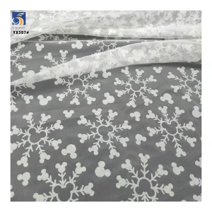 YX597-1 Factory Low Moq Custom Cartoon Glitter Tulle Fabric Mic-key Mouse White Snowflake Elsa Tulle Mesh Fabrics