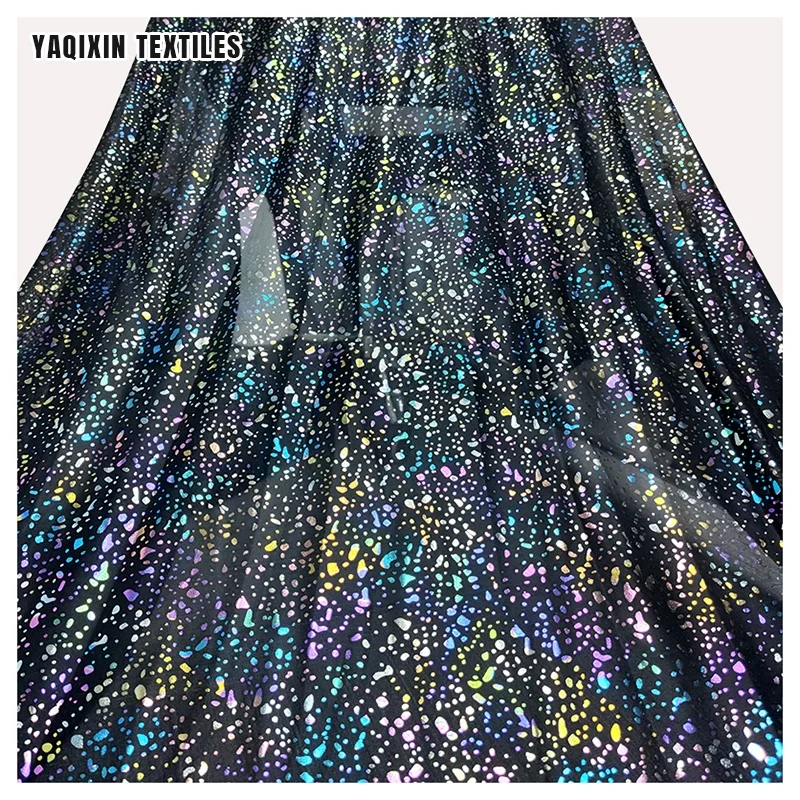 YX2234 New Fluorescent Effect Black Soft Polyester Colorful Glitter Mesh Tulle Fabric Knit Reflective Luminous Mesh Fabric - 图片 5