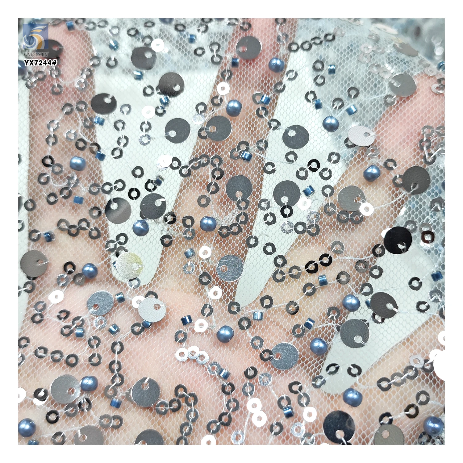 DELACE Cheap Golden Glitter Bridal Lace Fabric With Pearl 3D Beads Embroidery Crystal Sequins Lace Fabric for Wedding Dress - 图片 3