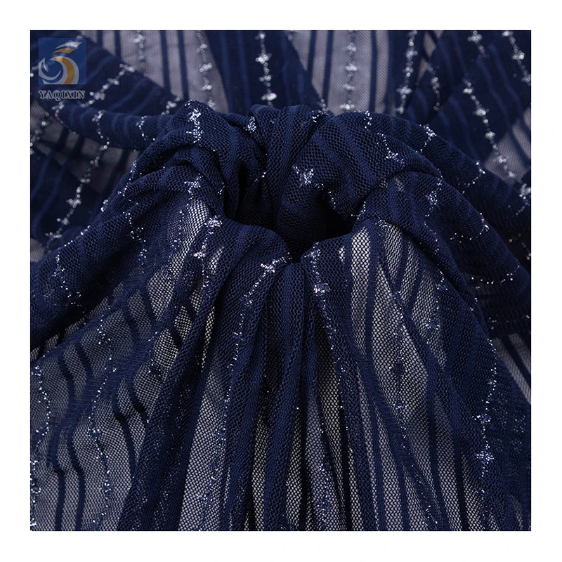 Silver Thread Glitter Striped Jacquard Mesh Fabric 90%Nylon 10%Spandex 4 Way Stretch Mesh Lace Fabric - 图片 4
